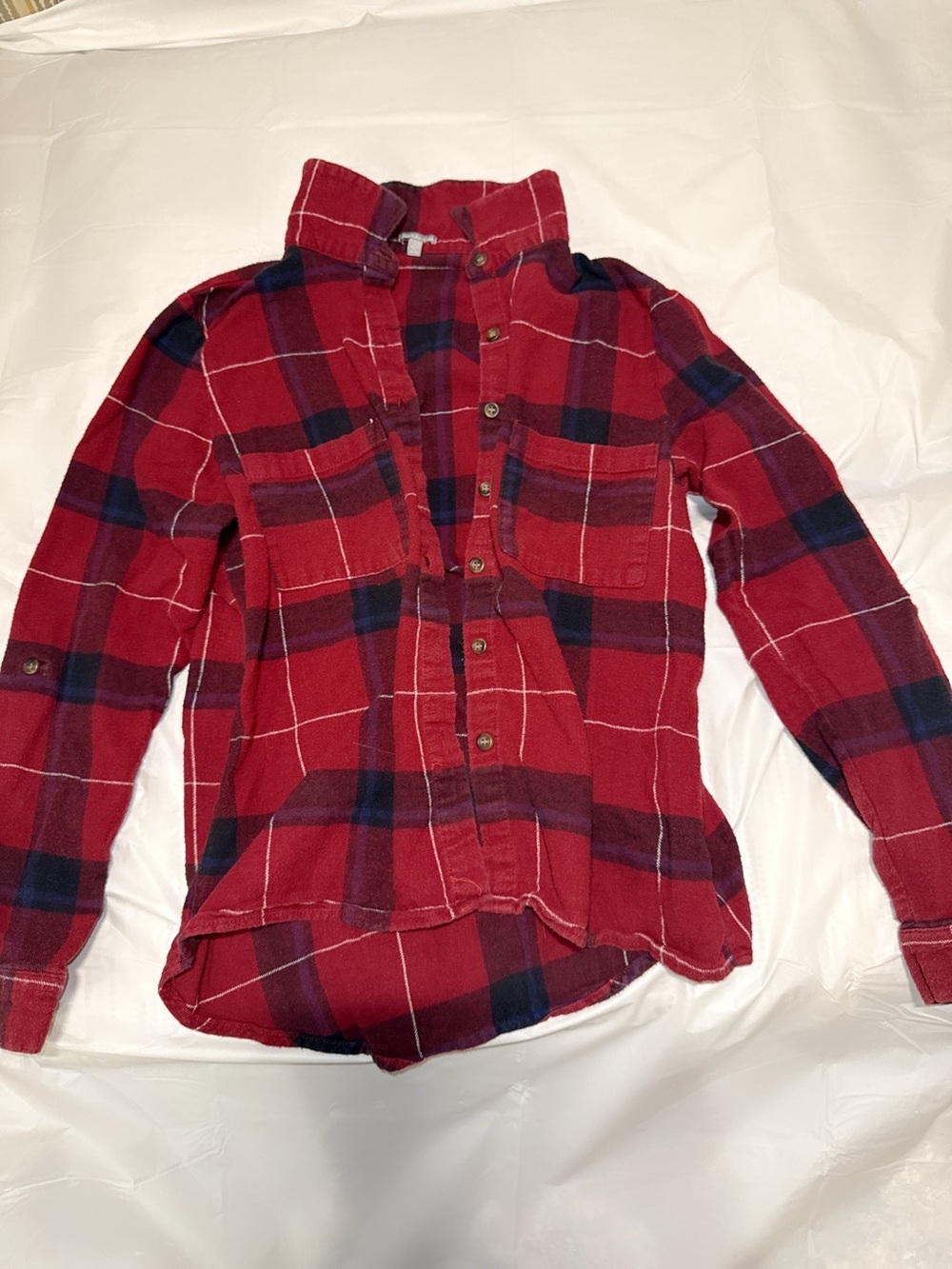 Charlotte Russe Red and Navy Plaid Button-Up Shirt